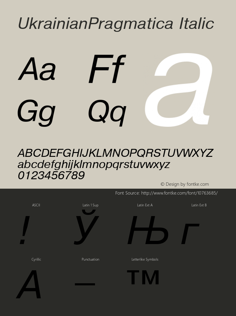 UkrainianPragmatica Italic 001.000 Font Sample