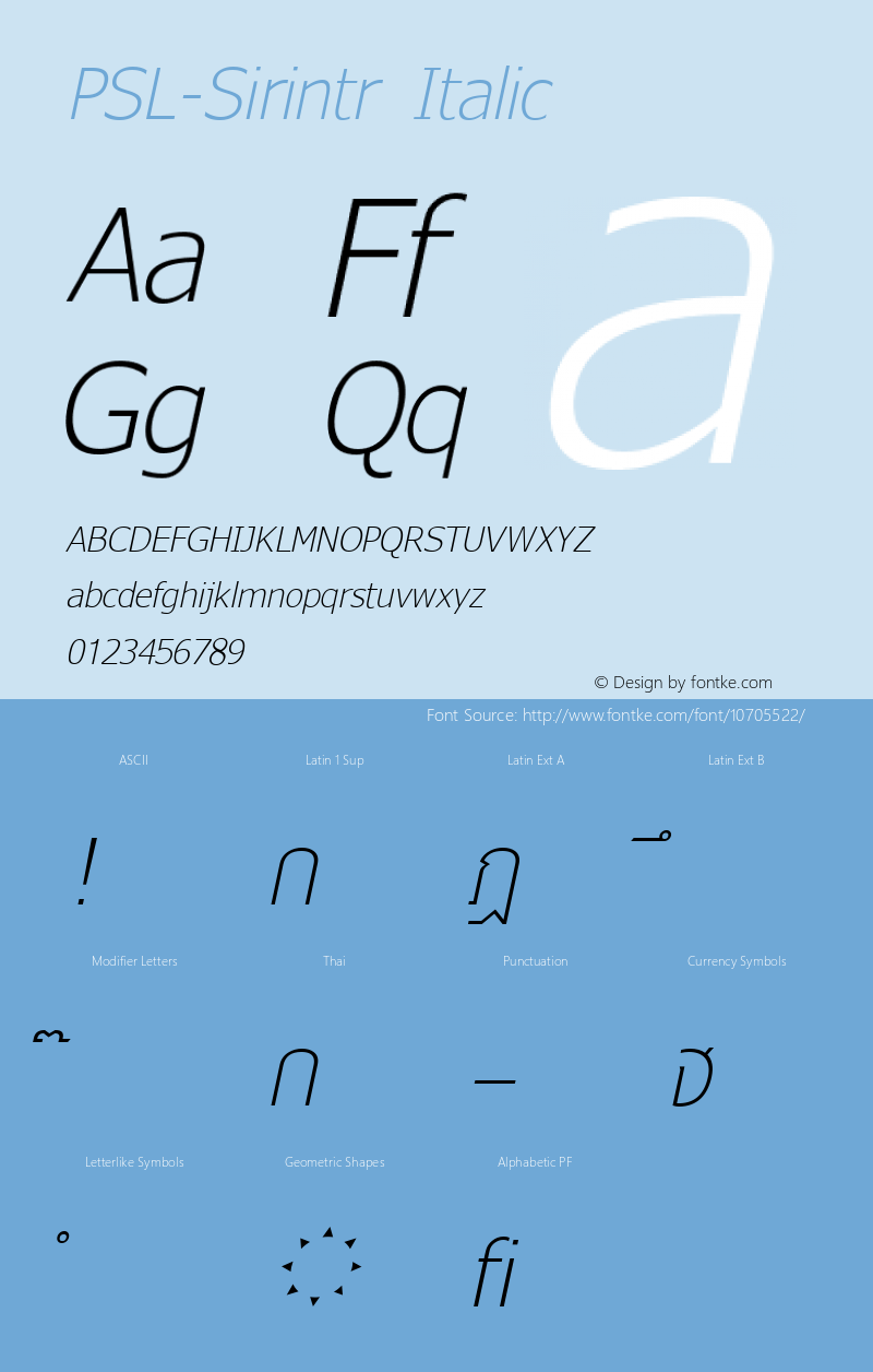 PSL-Sirintr Italic Version 1.000 2006 initial release Font Sample