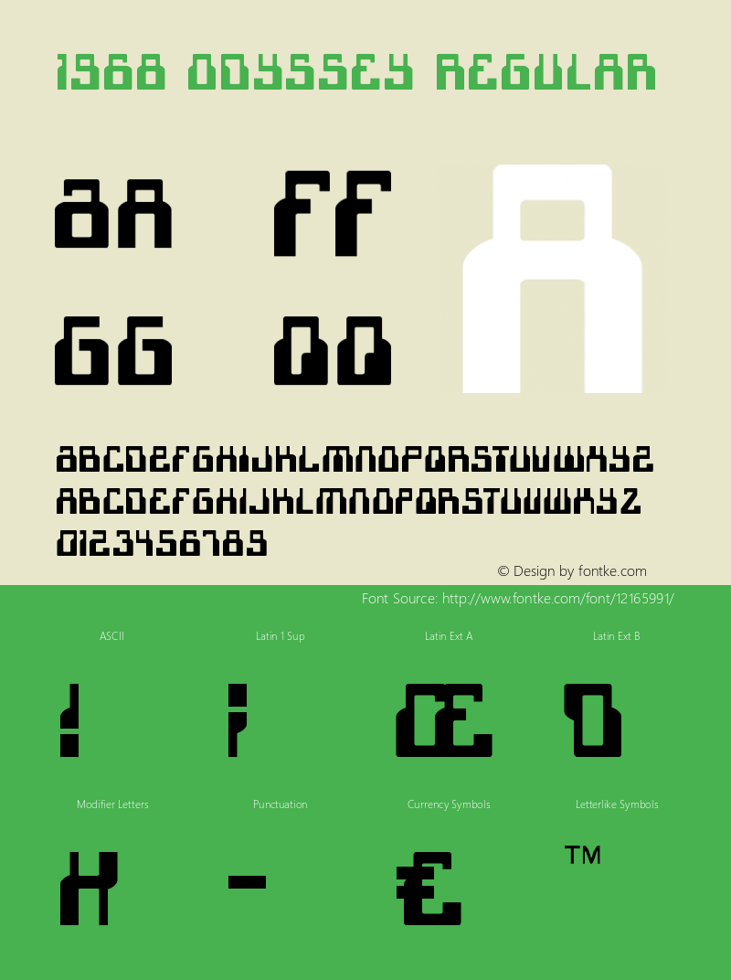 1968 Odyssey Regular Version 1.0; 2015 Font Sample