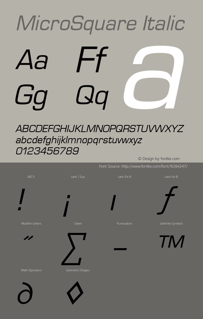 MicroSquare Italic Altsys Fontographer 3.5  5/3/92 Font Sample
