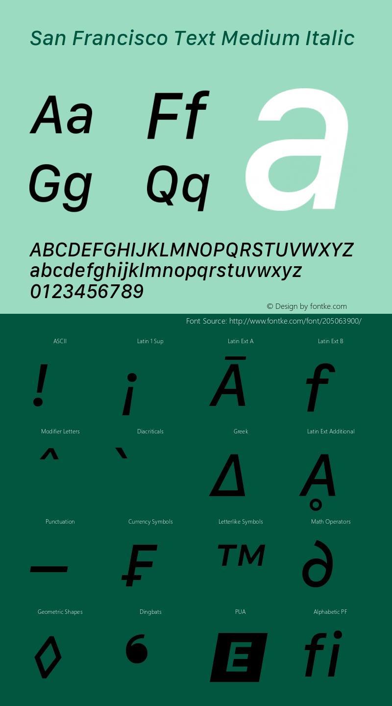 San Francisco Text Medium Italic Version 1.00 August 21, 2019, initial release图片样张