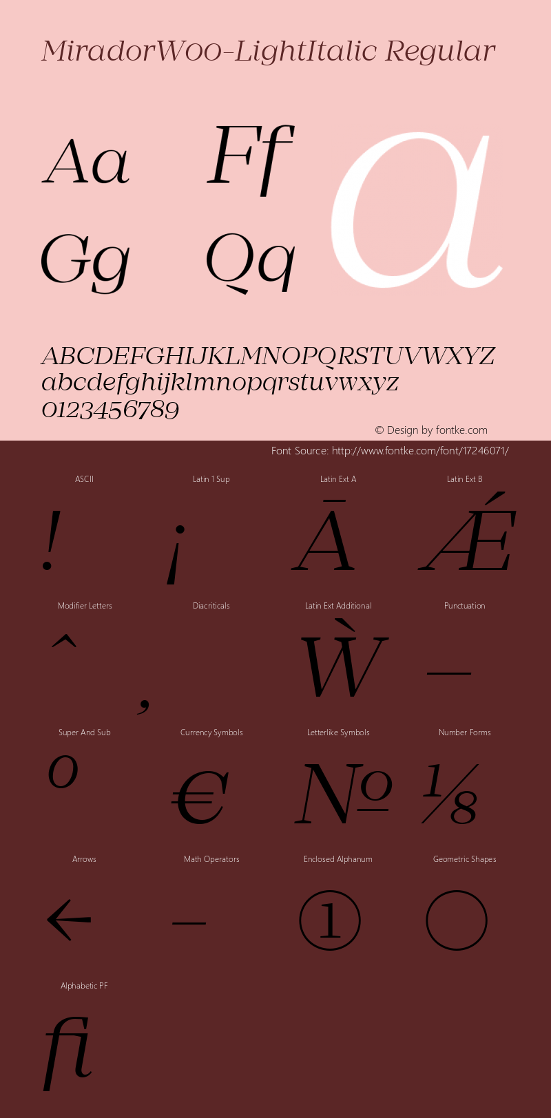 MiradorW00-LightItalic Regular Version 1.00 Font Sample