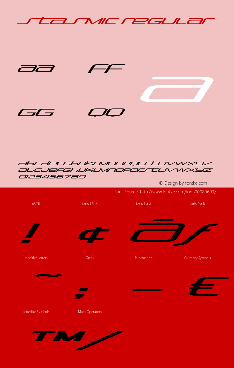 Stasmic Regular Version 1.1; 2001 Font Sample