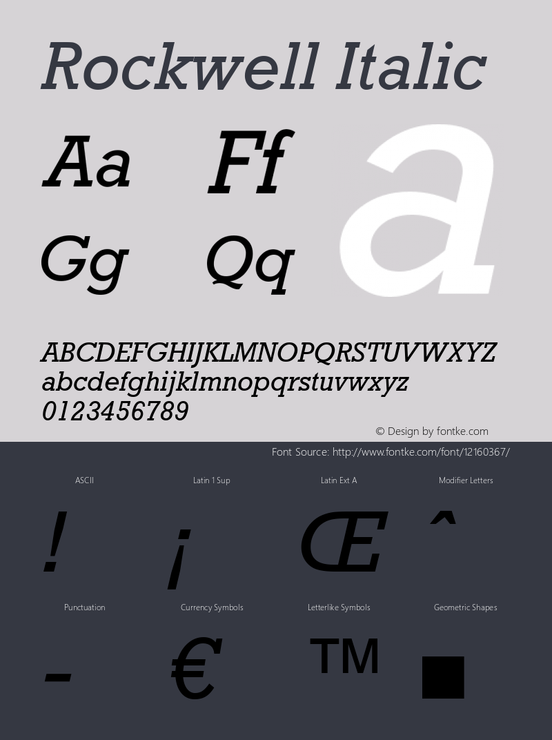 Rockwell Italic Version 1.65 Font Sample