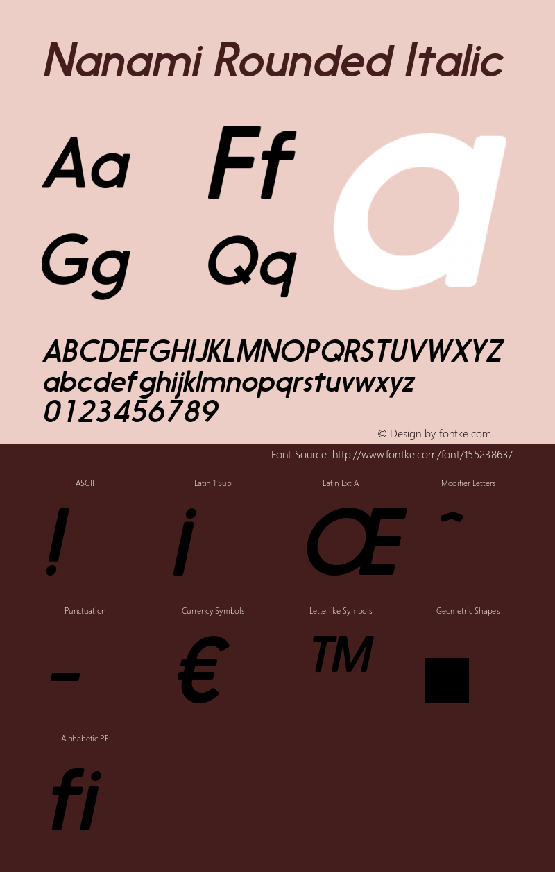 Nanami Rounded Italic Version 1.003 Font Sample