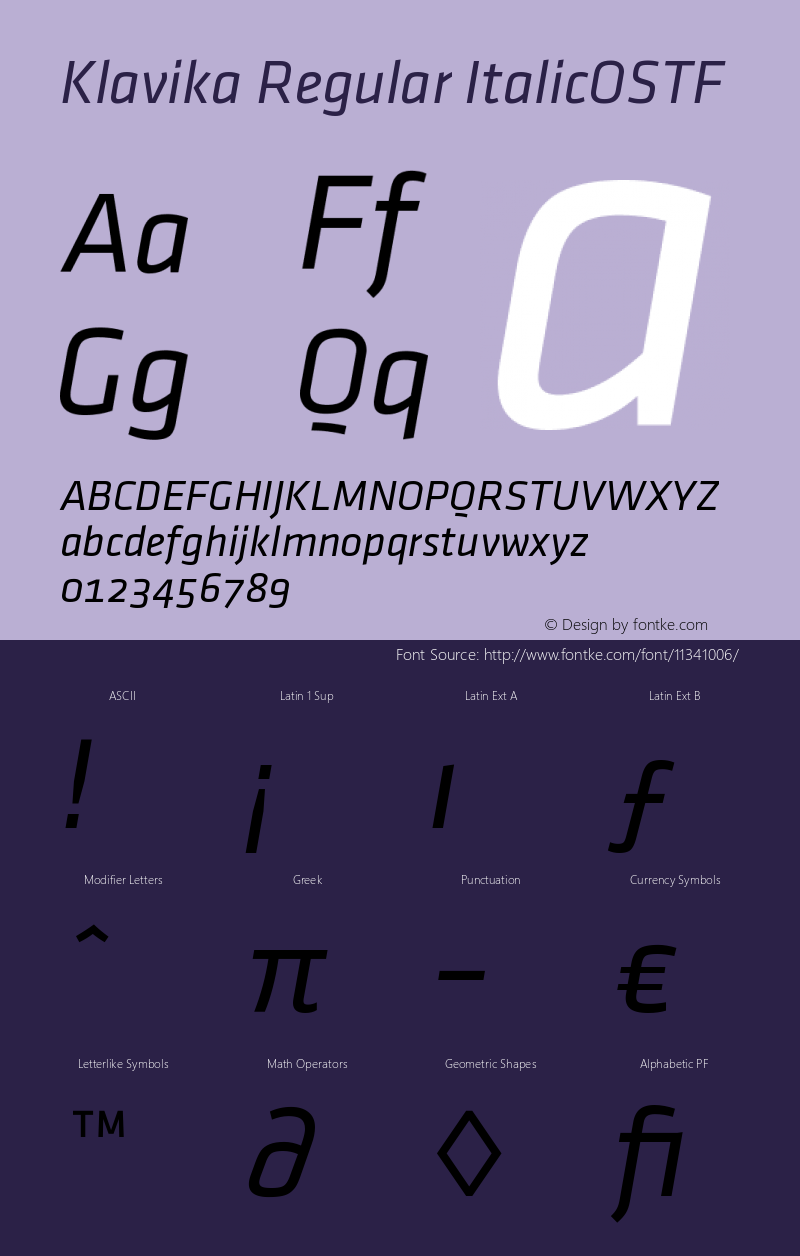 Klavika Regular ItalicOSTF Version 001.000 Font Sample
