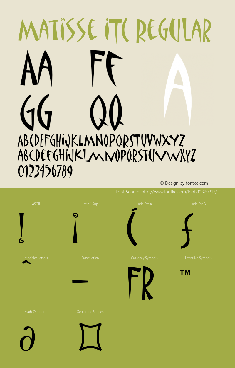 Matisse ITC Regular Version 1.00 Font Sample