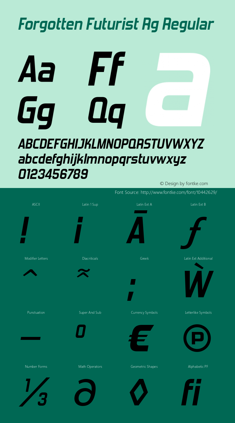 Forgotten Futurist Rg Regular Version 6.001 Font Sample