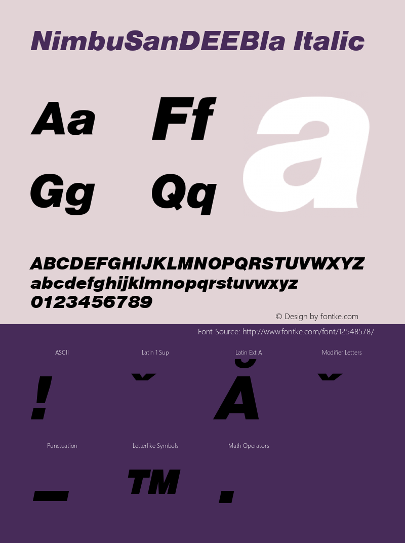 NimbuSanDEEBla Italic 001.004 Font Sample