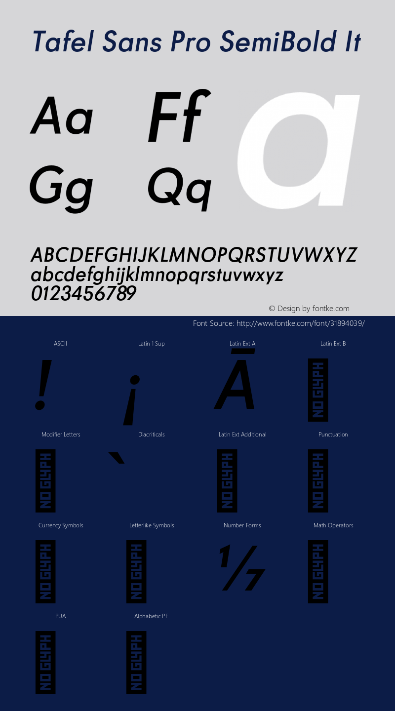 Tafel Sans Pro SemiBold It Version 1.000;hotconv 1.0.109;makeotfexe 2.5.65596 Font Sample