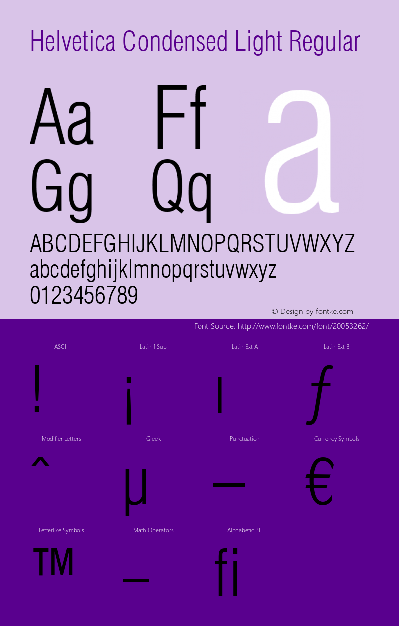 Helvetica Condensed Light Version 4.0; 2001 Font Sample
