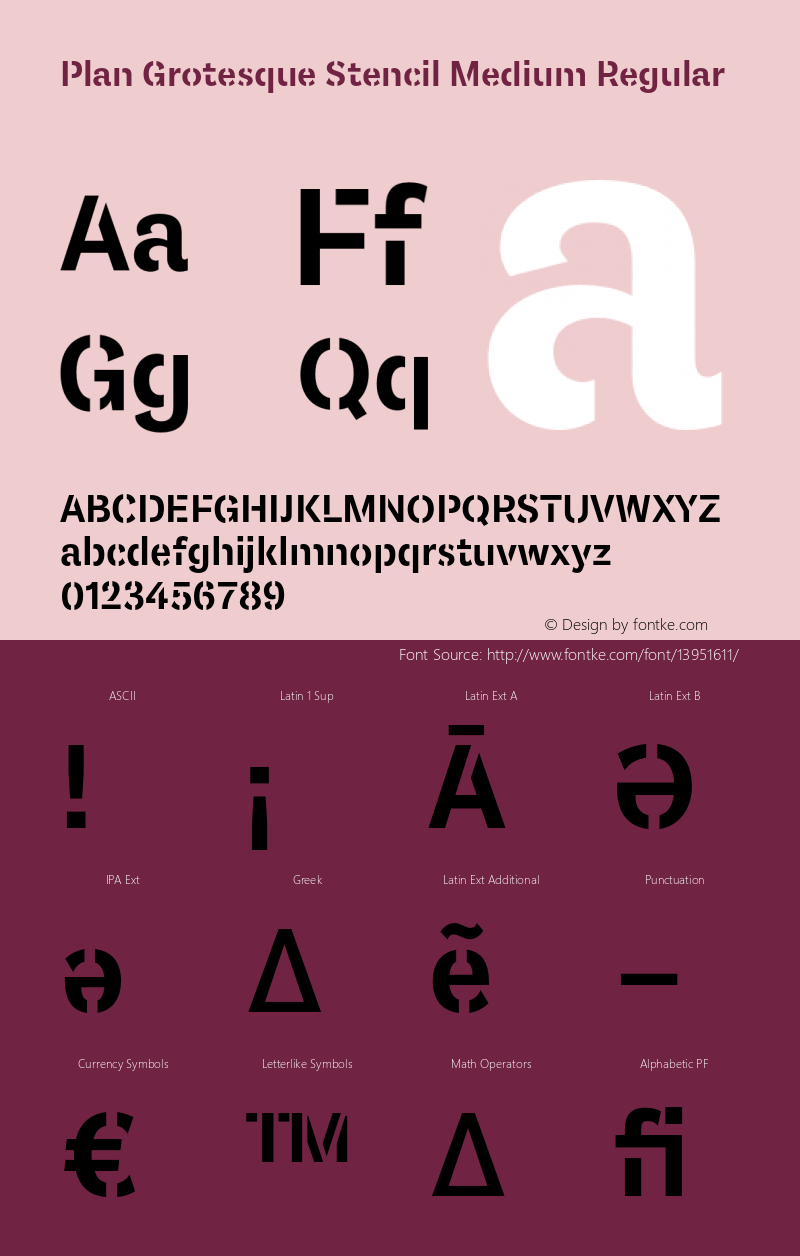 Plan Grotesque Stencil Medium Regular Version 2.000 Font Sample