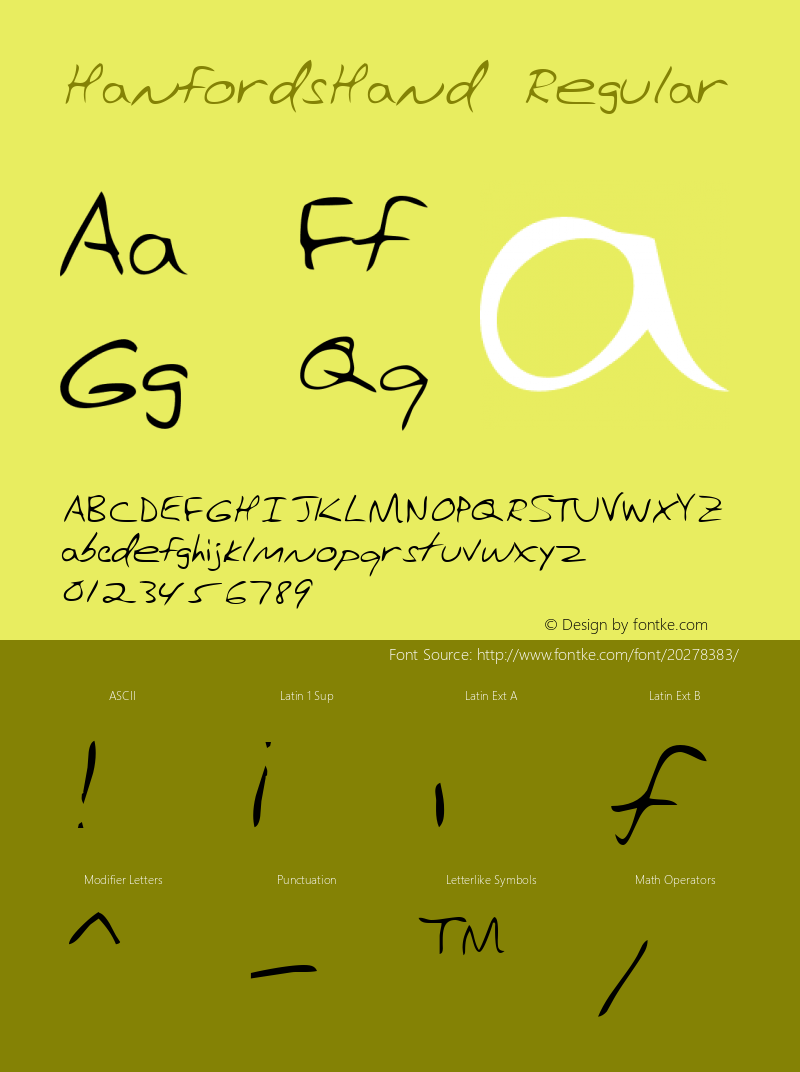 HanfordsHand Regular The IMSI MasterFonts Collection, tm 1996 IMSI (International Microcomputer Software Inc.) Font Sample