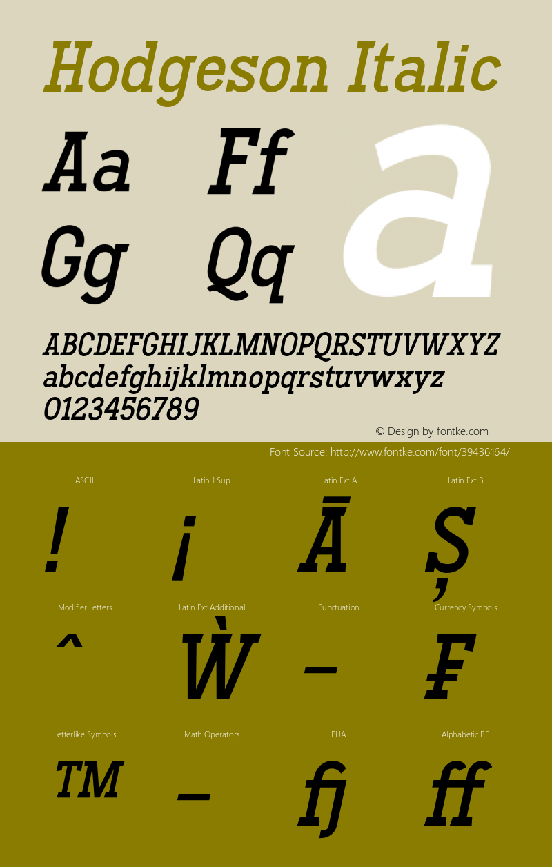 HodgesonItalic Version 1.000 Font Sample