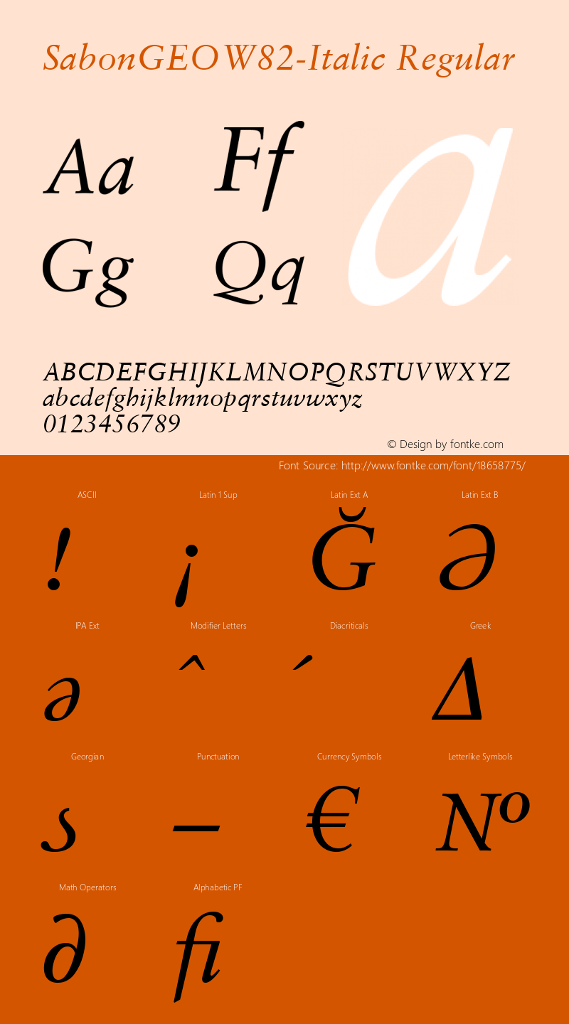 SabonGEOW82-Italic Regular Version 1.00 Font Sample