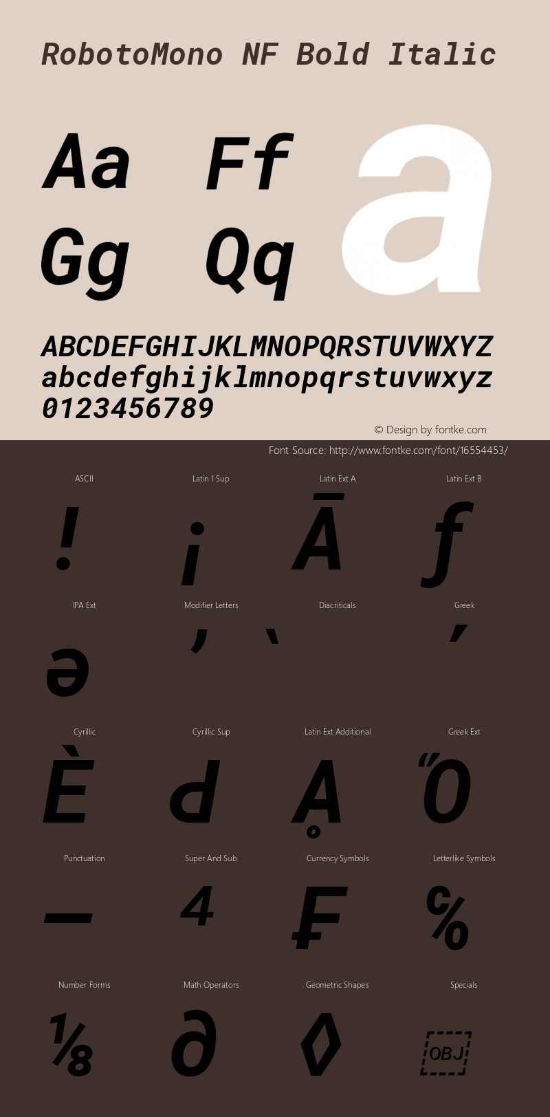 RobotoMono NF Bold Italic Version 2.000986; 2015; ttfautohint (v1.3) Font Sample