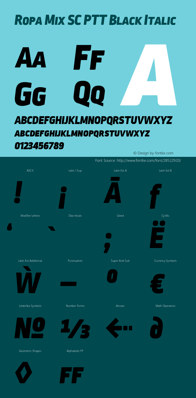 RopaMixSCPTT-BlackItalic Version 1.001; build 0001 Font Sample