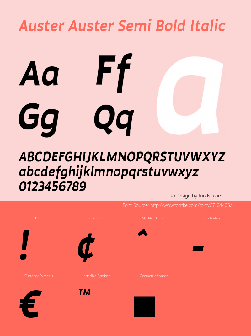 Auster Auster Semi Bold Italic Version 1.000;PS 001.000;hotconv 1.0.88;makeotf.lib2.5.64775 Font Sample