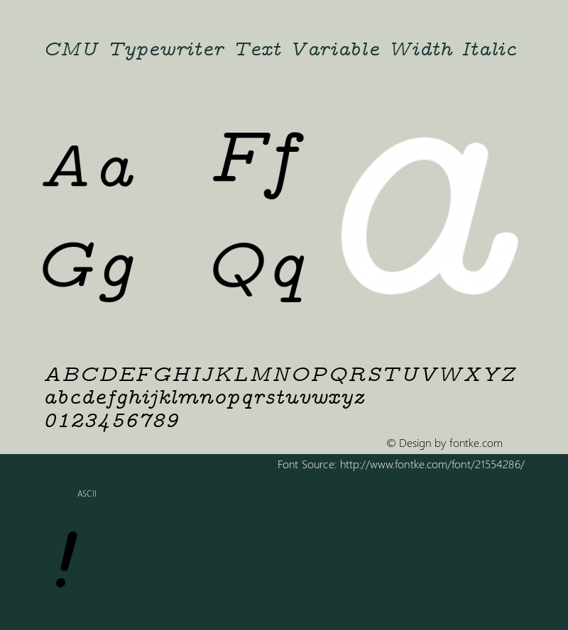 CMU Typewriter Text Variable Width Italic  Font Sample
