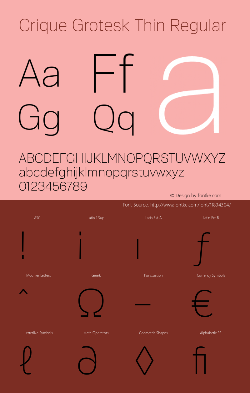 Crique Grotesk Thin Regular 2014 Version 1.00 Font Sample