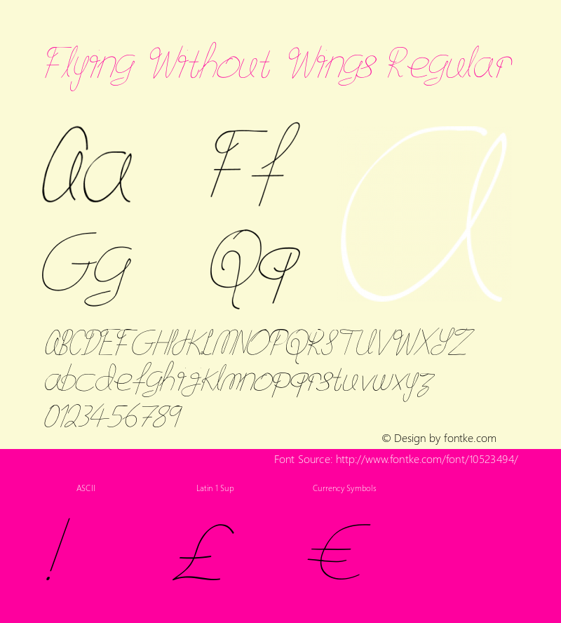 Flying Without Wings Regular Unknown Font Sample