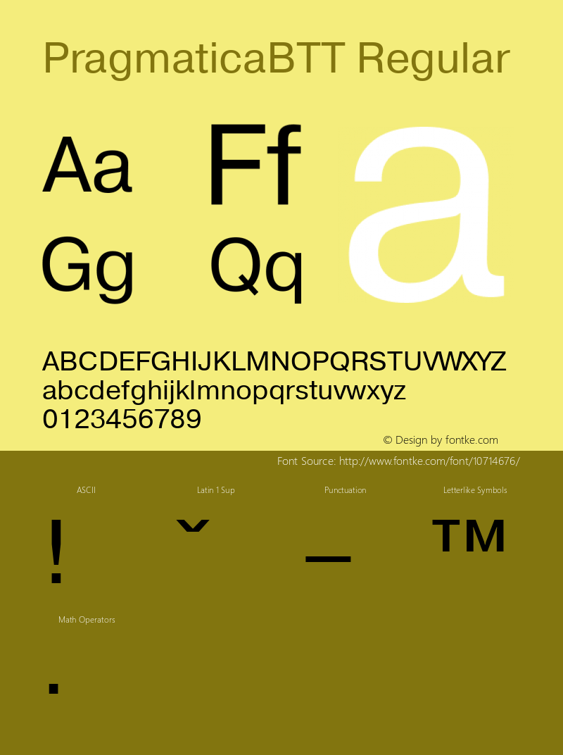 PragmaticaBTT Regular TrueType Maker version 3.00.00 Font Sample