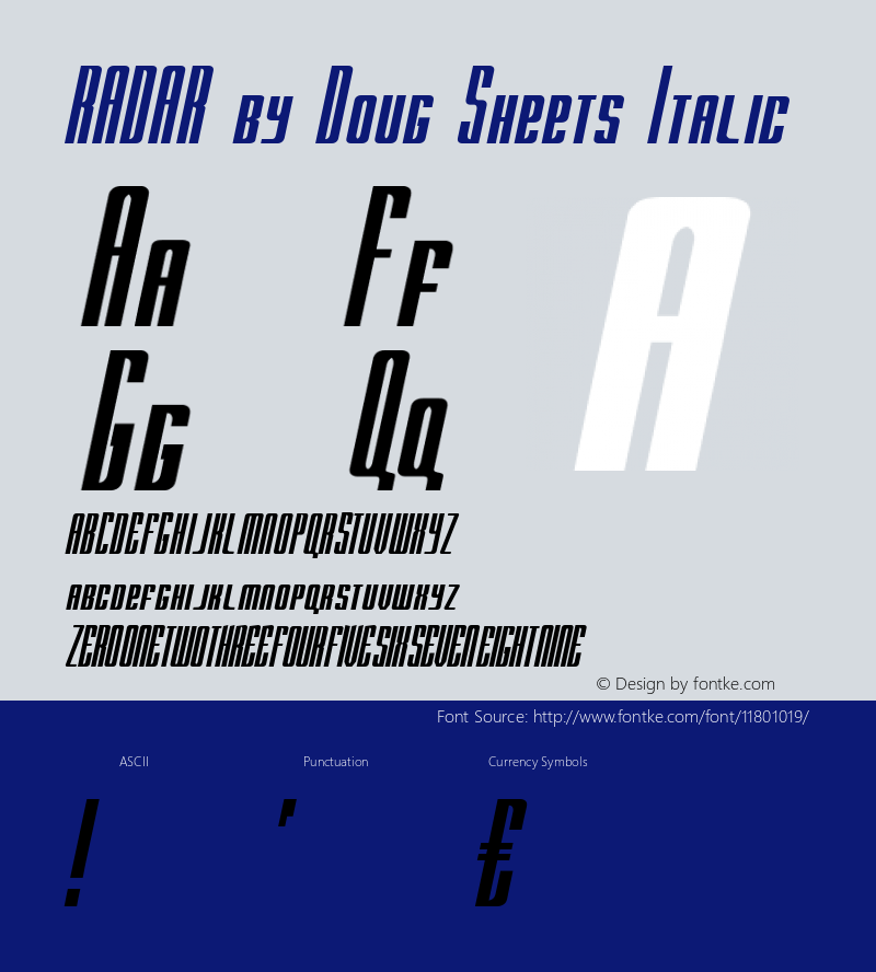 RADAR by Doug Sheets Italic Version 1.0 Font Sample