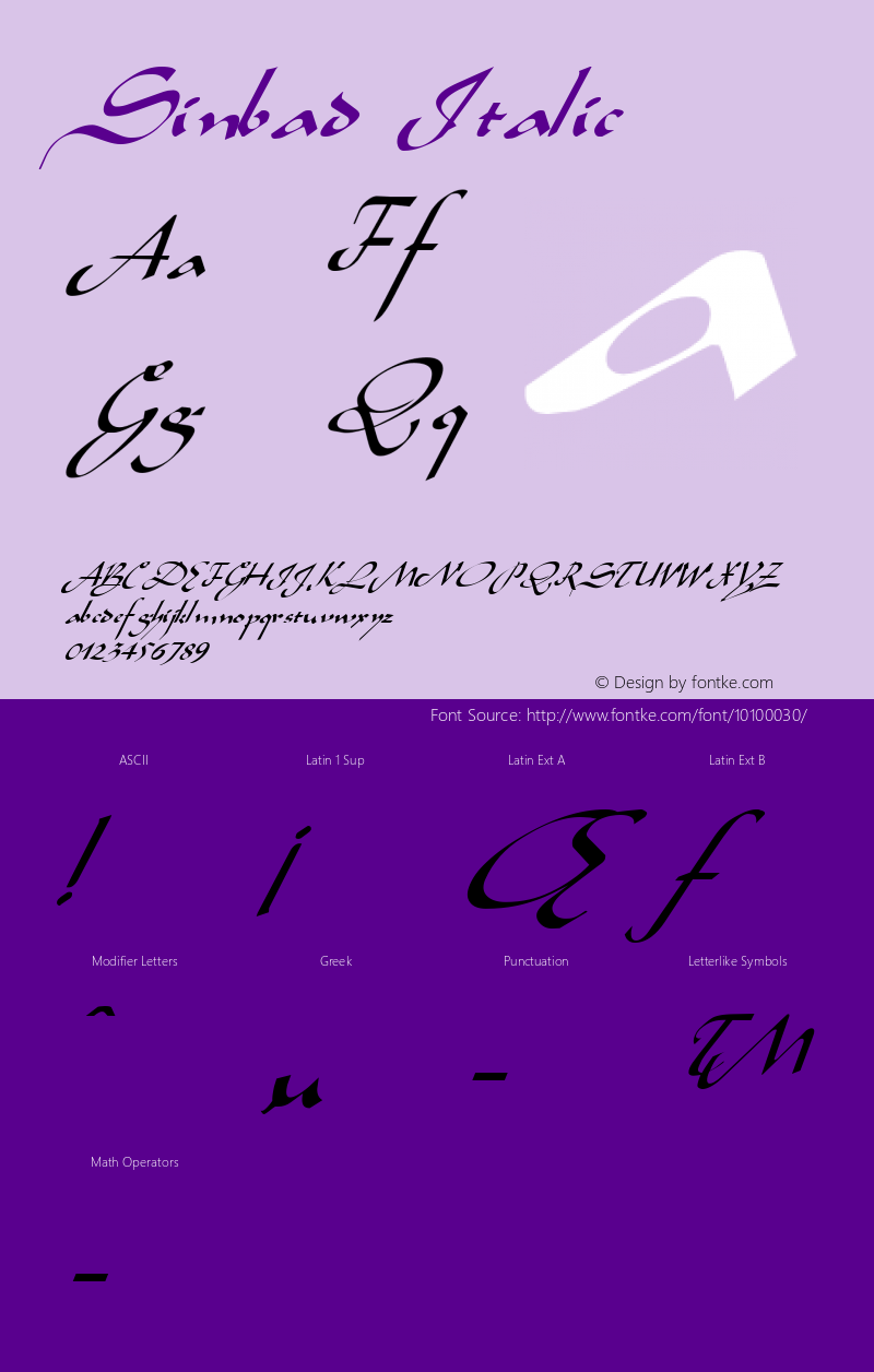 Sinbad Italic Altsys Fontographer 4.1 12/22/94 Font Sample