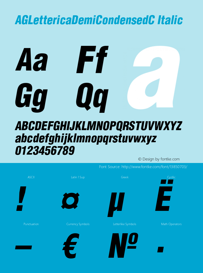 AGLettericaDemiCondensedC Italic OTF 1.0;PS 001.000;Core 116;AOCW 1.0 161 Font Sample