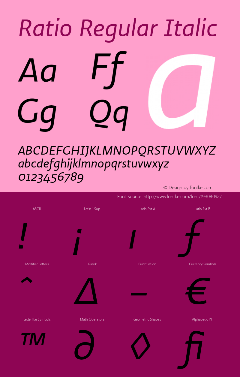 Ratio-RegularItalic 1.001 Font Sample