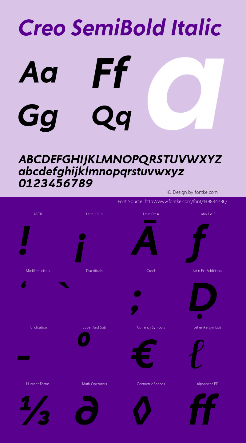 Creo SemiBold Italic Version 1.00;October 24, 2019;FontCreator 11.5.0.2430 64-bit Font Sample