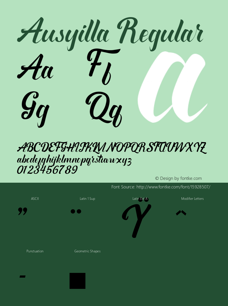 Ausyilla Regular Version 1.000 Font Sample