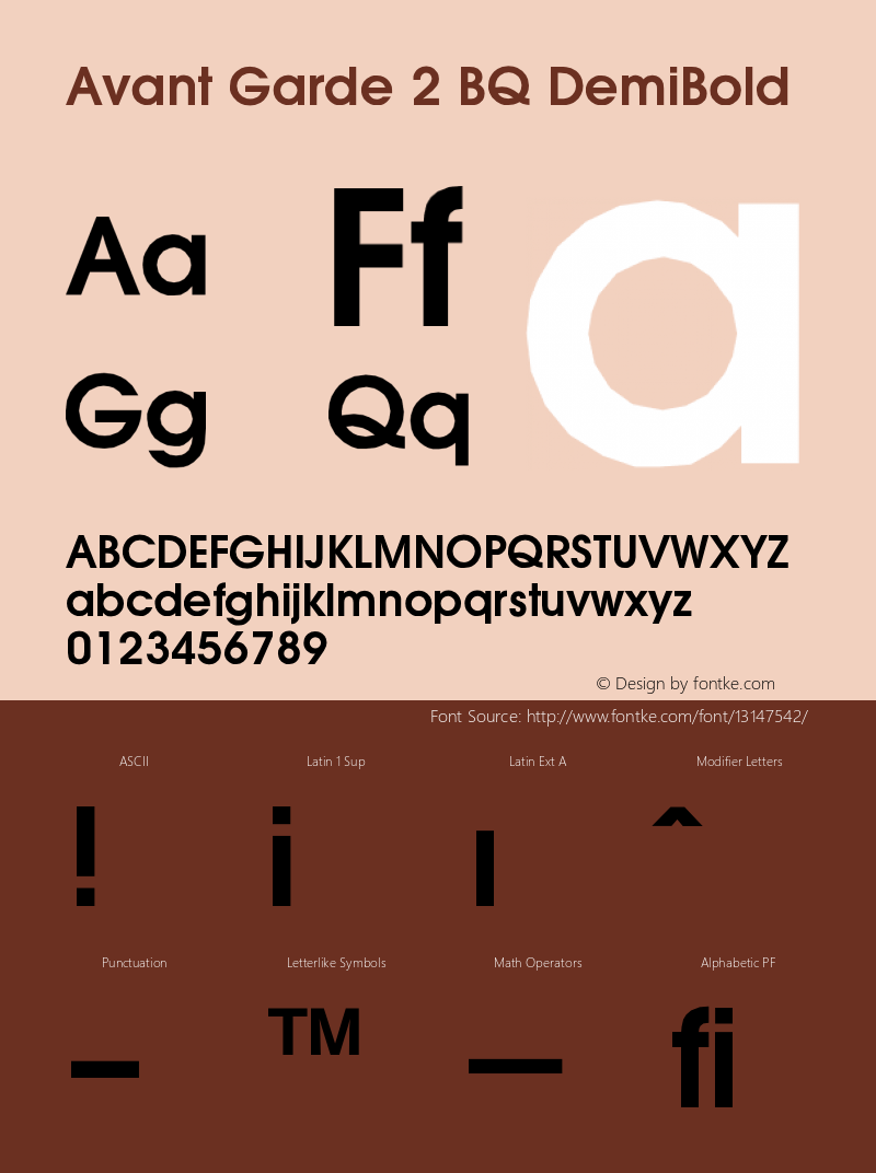 Avant Garde 2 BQ DemiBold Version 001.000 Font Sample