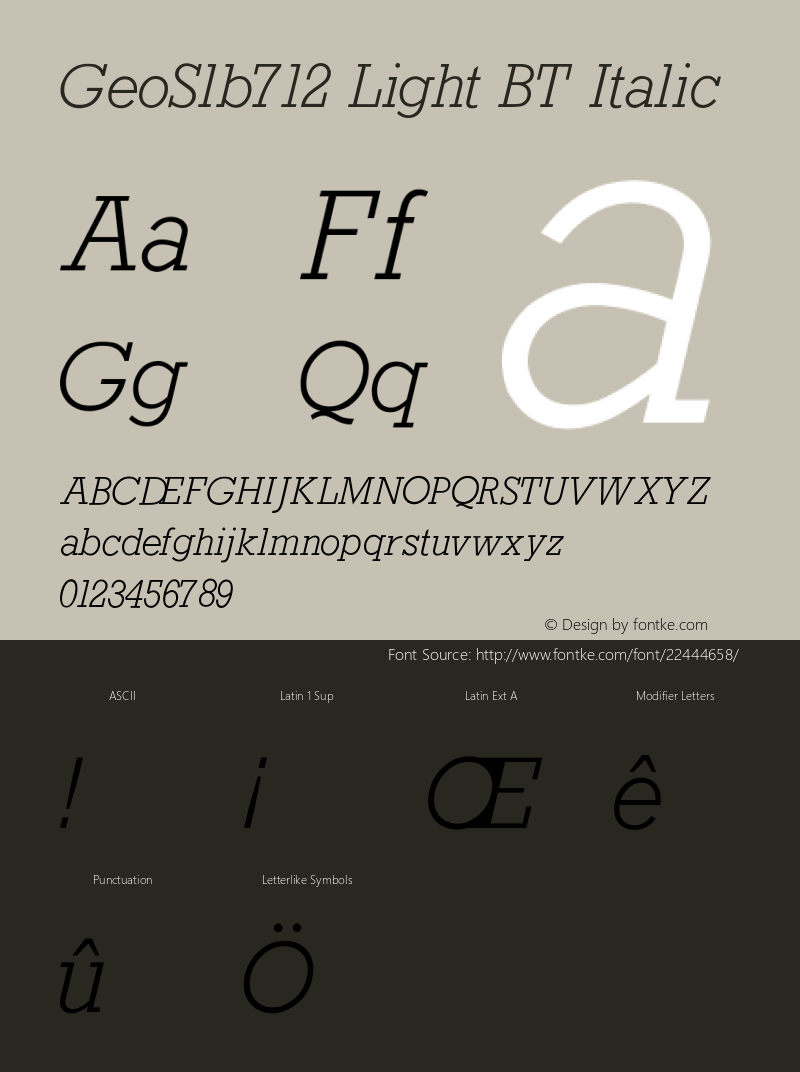 GeoSlb712 Light BT Italic V1.00 Font Sample