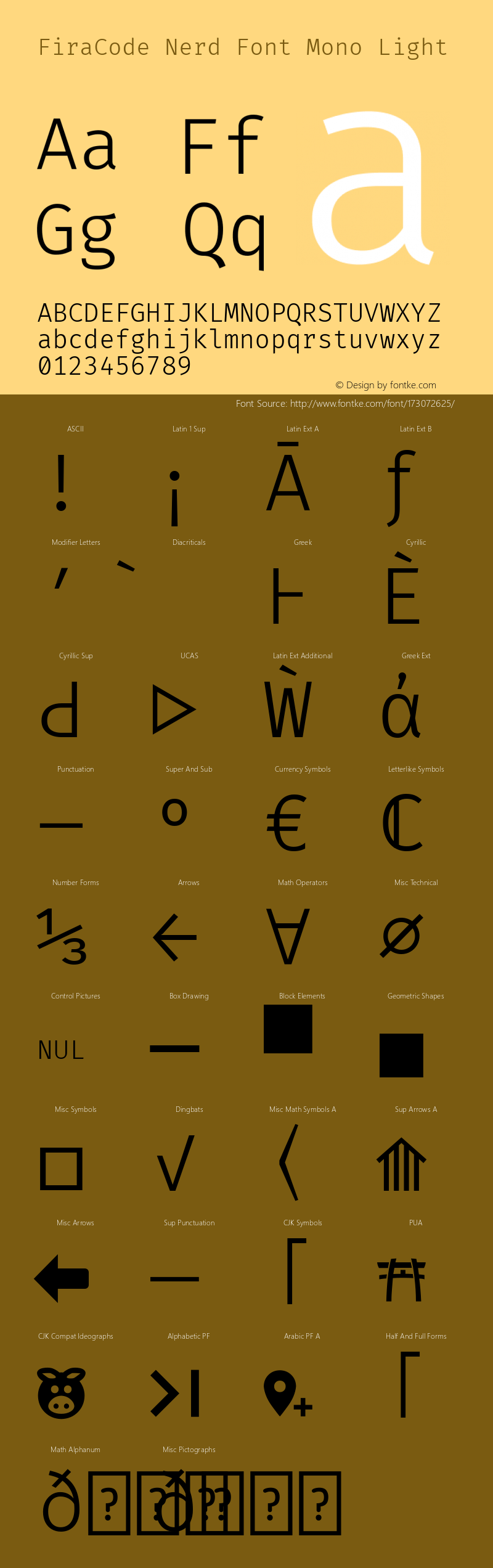 Fira Code Light Nerd Font Complete Mono Version 5.002图片样张