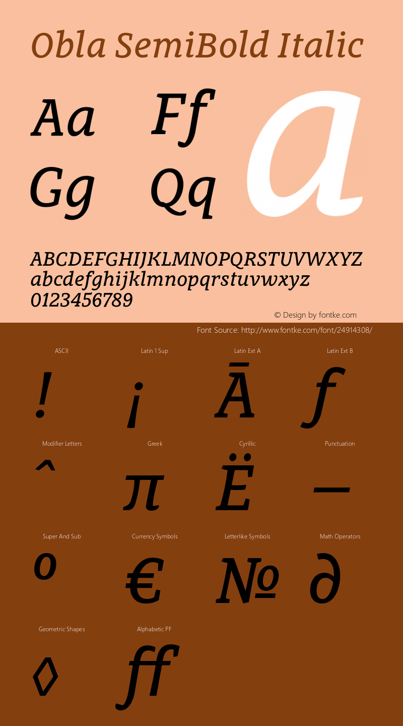 Obla-SemiBoldItalic Version 1.000 2016 initial release Font Sample