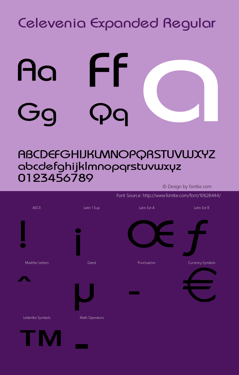 Celevenia Expanded Regular Version 1.000 Font Sample