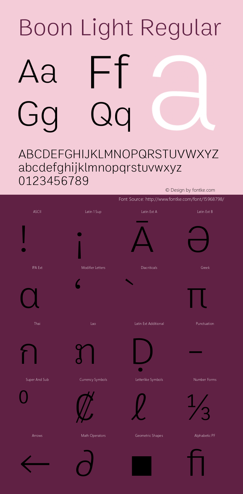 Boon Light Regular Version 1.1 Font Sample