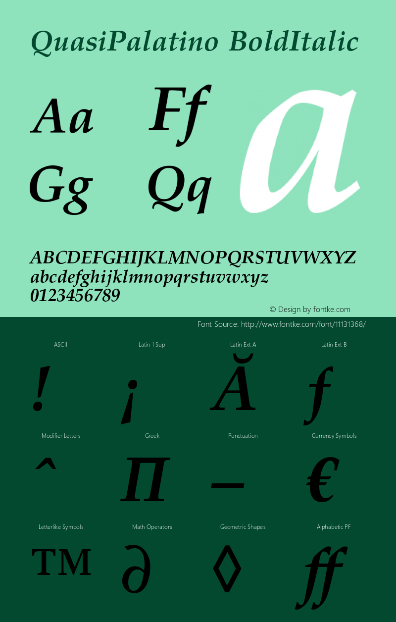 QuasiPalatino BoldItalic Version 1.07 Font Sample