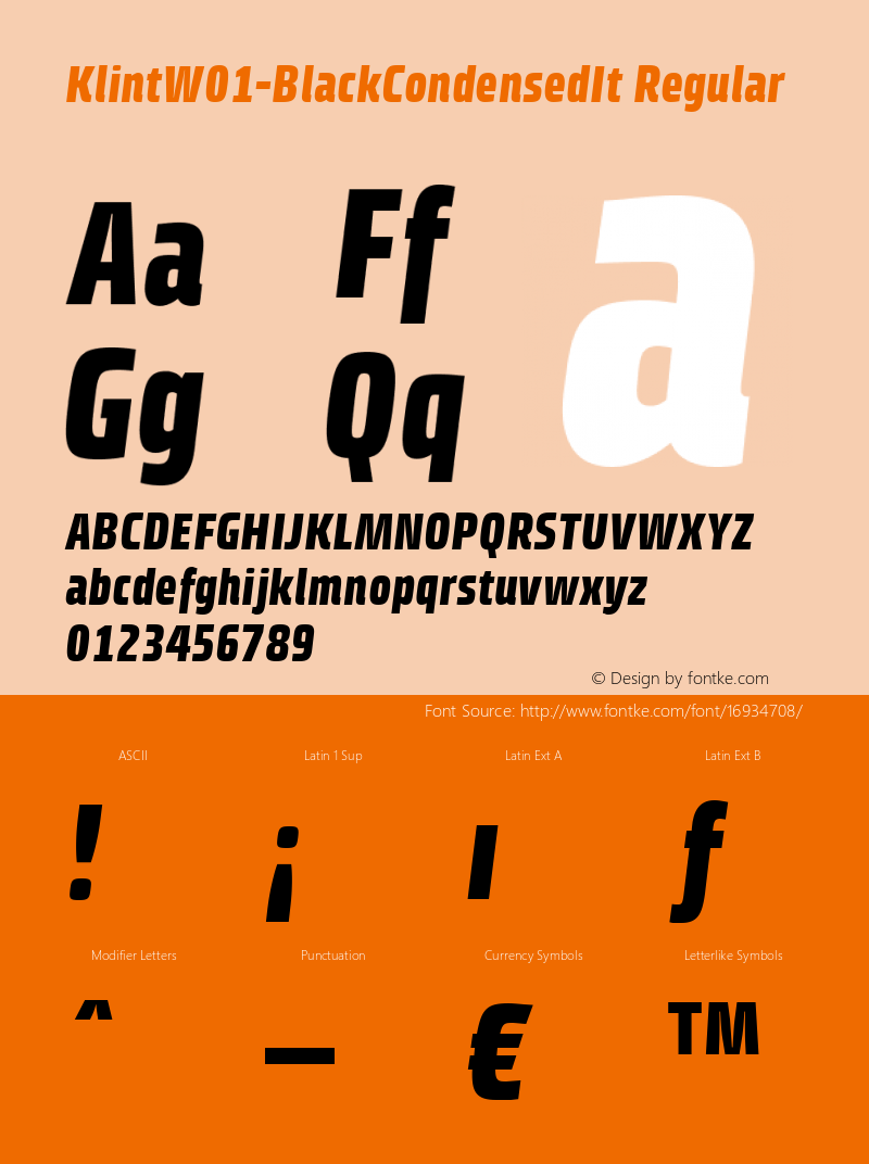 KlintW01-BlackCondensedIt Regular Version 1.00 Font Sample