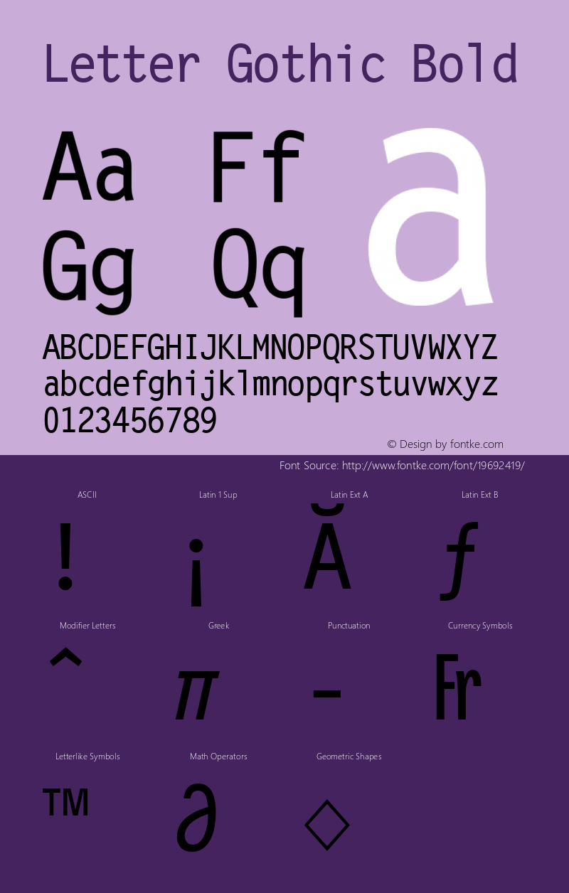 Letter Gothic Bold Version 1.02a Font Sample