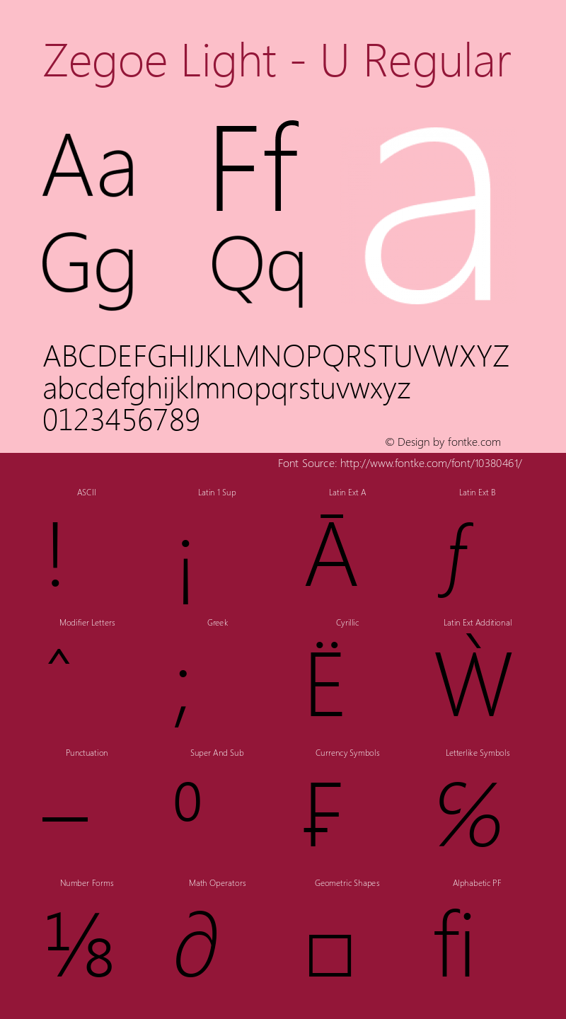 Zegoe Light - U Regular Version 2.20 Font Sample