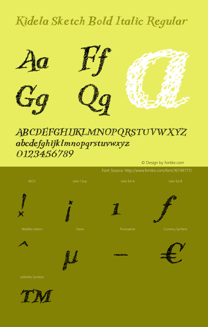 Kidela Sketch Bold Italic Regular Version 1.0 Font Sample