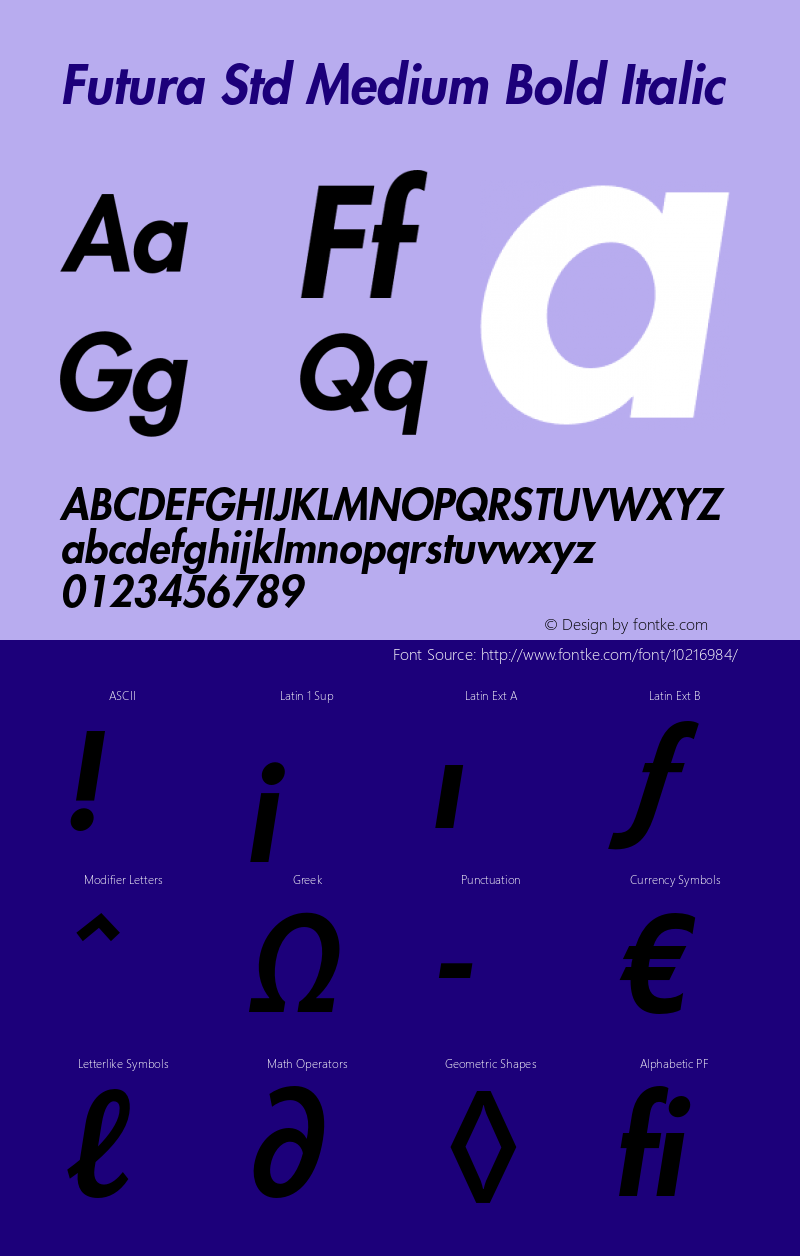 Futura Std Medium Bold Italic Version 2.025;PS 002.000;hotconv 1.0.50;makeotf.lib2.0.16970 Font Sample