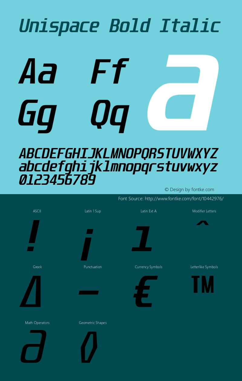 Unispace Bold Italic Version 4.001 Font Sample