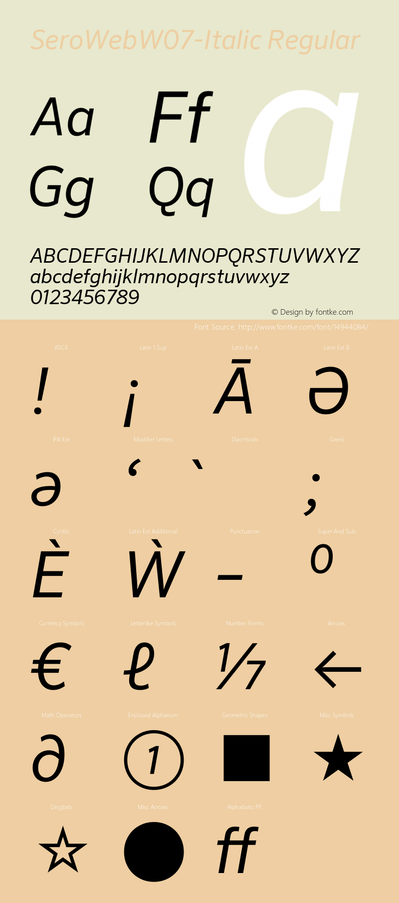 SeroWebW07-Italic Regular Version 7.504 Font Sample