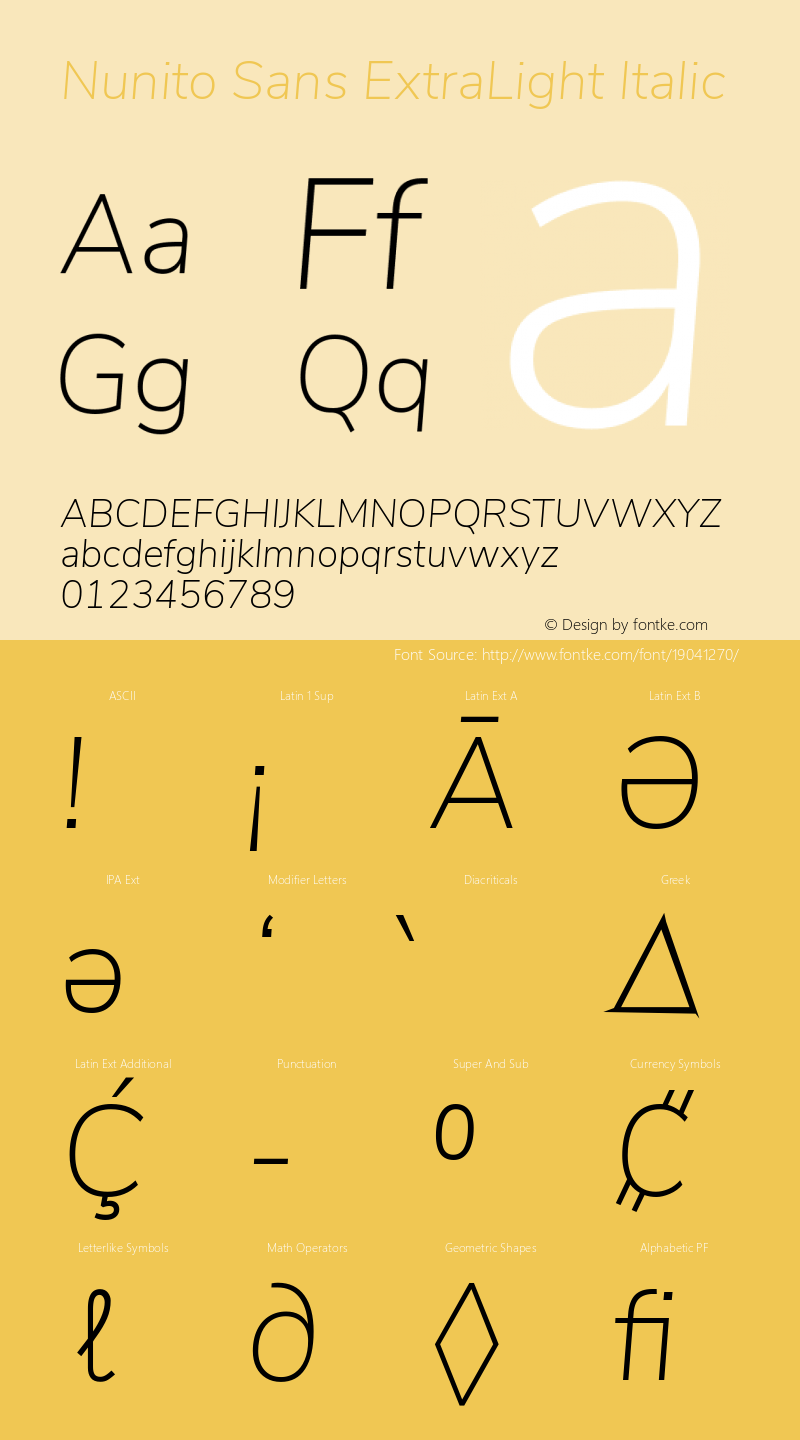 Nunito Sans ExtraLight Italic Version 2.002 Font Sample
