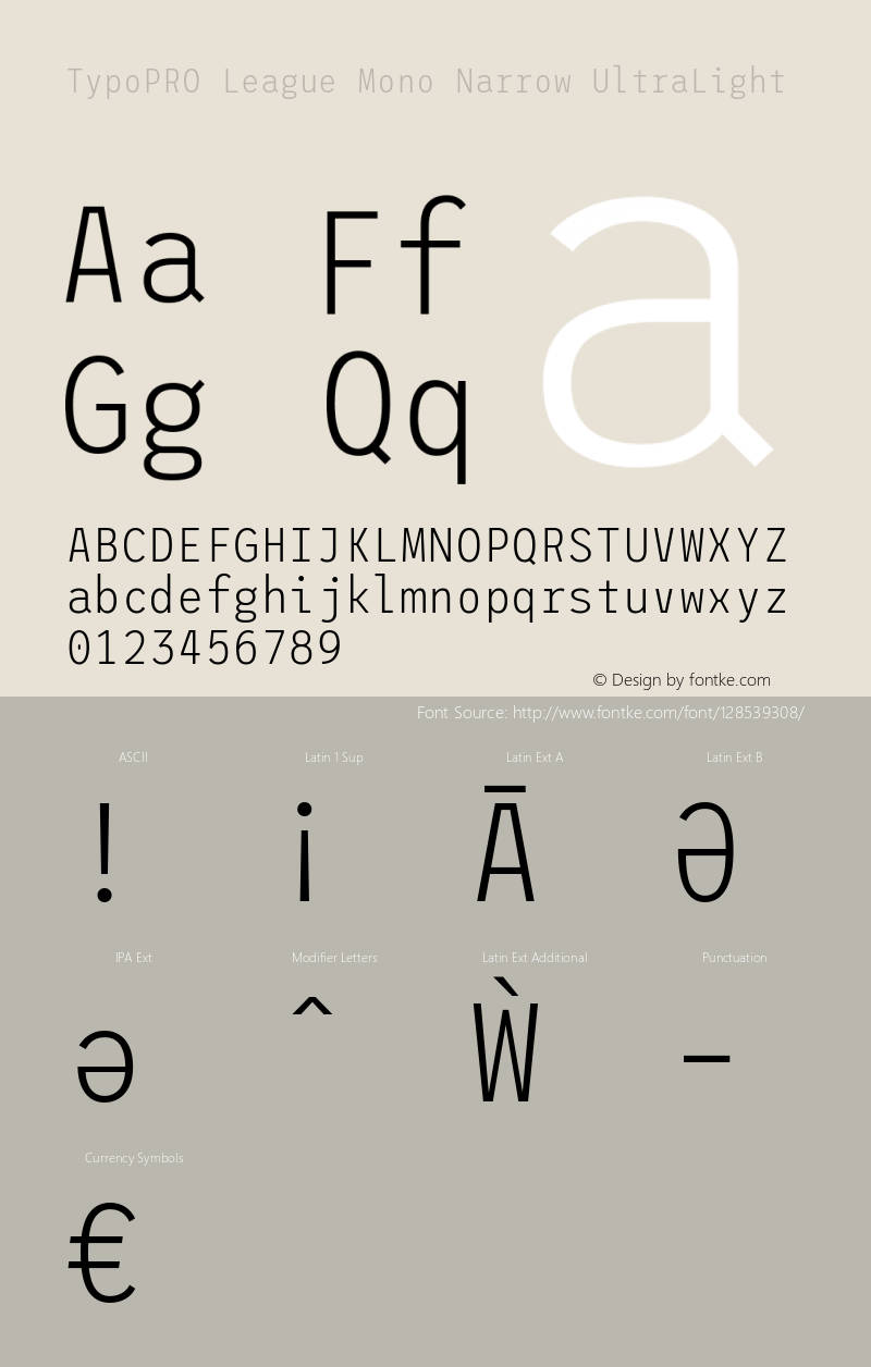 TypoPRO League Mono Narrow UltraLight Version 2.220;RELEASE Font Sample