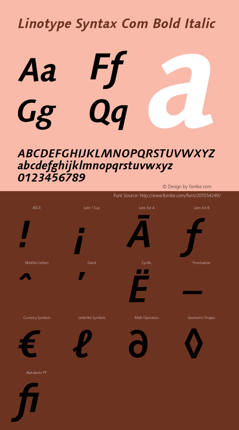 Linotype Syntax Com Bold Italic Version 2.10图片样张