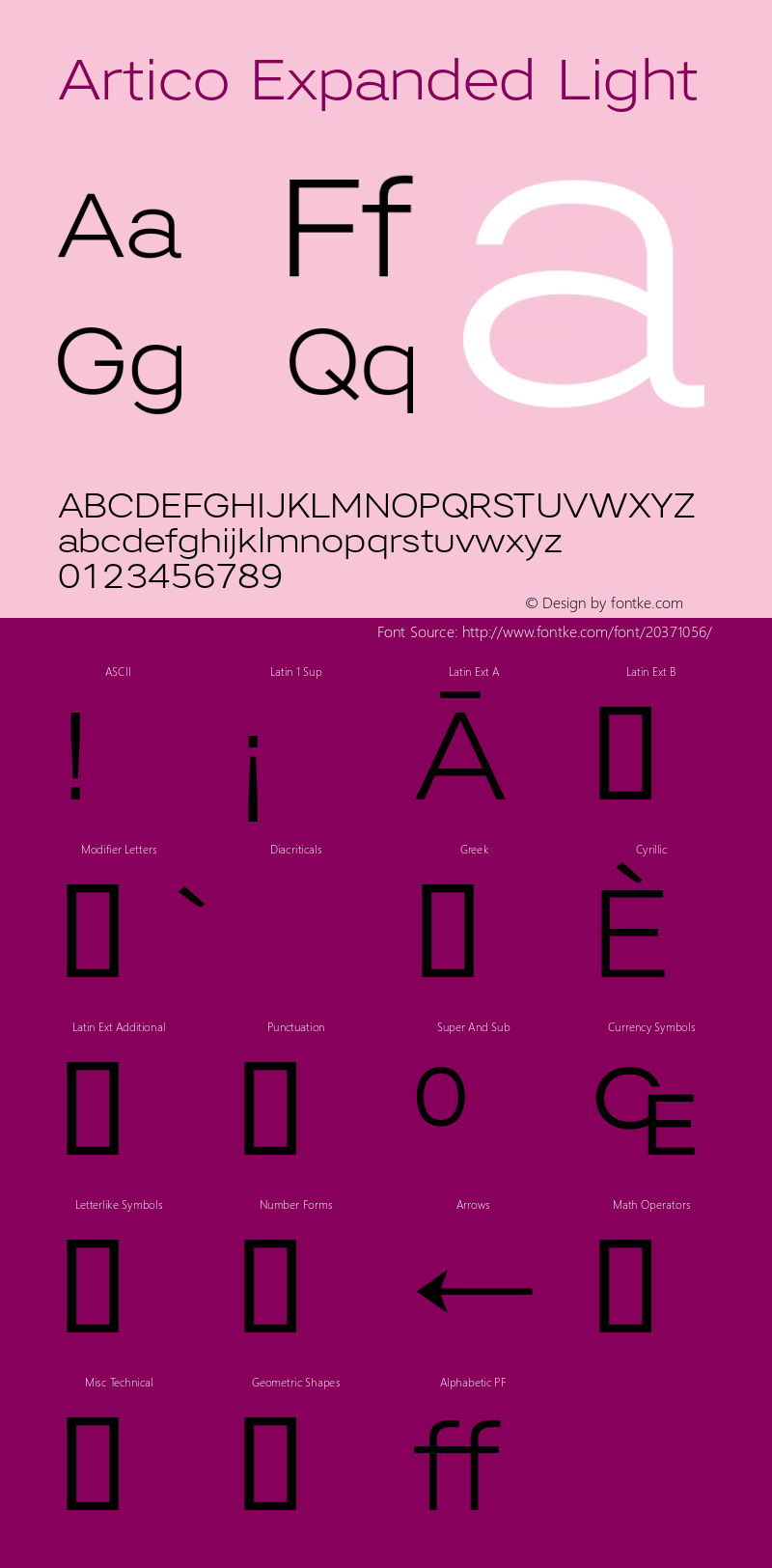 Artico Expanded Light Version 1.000 Font Sample